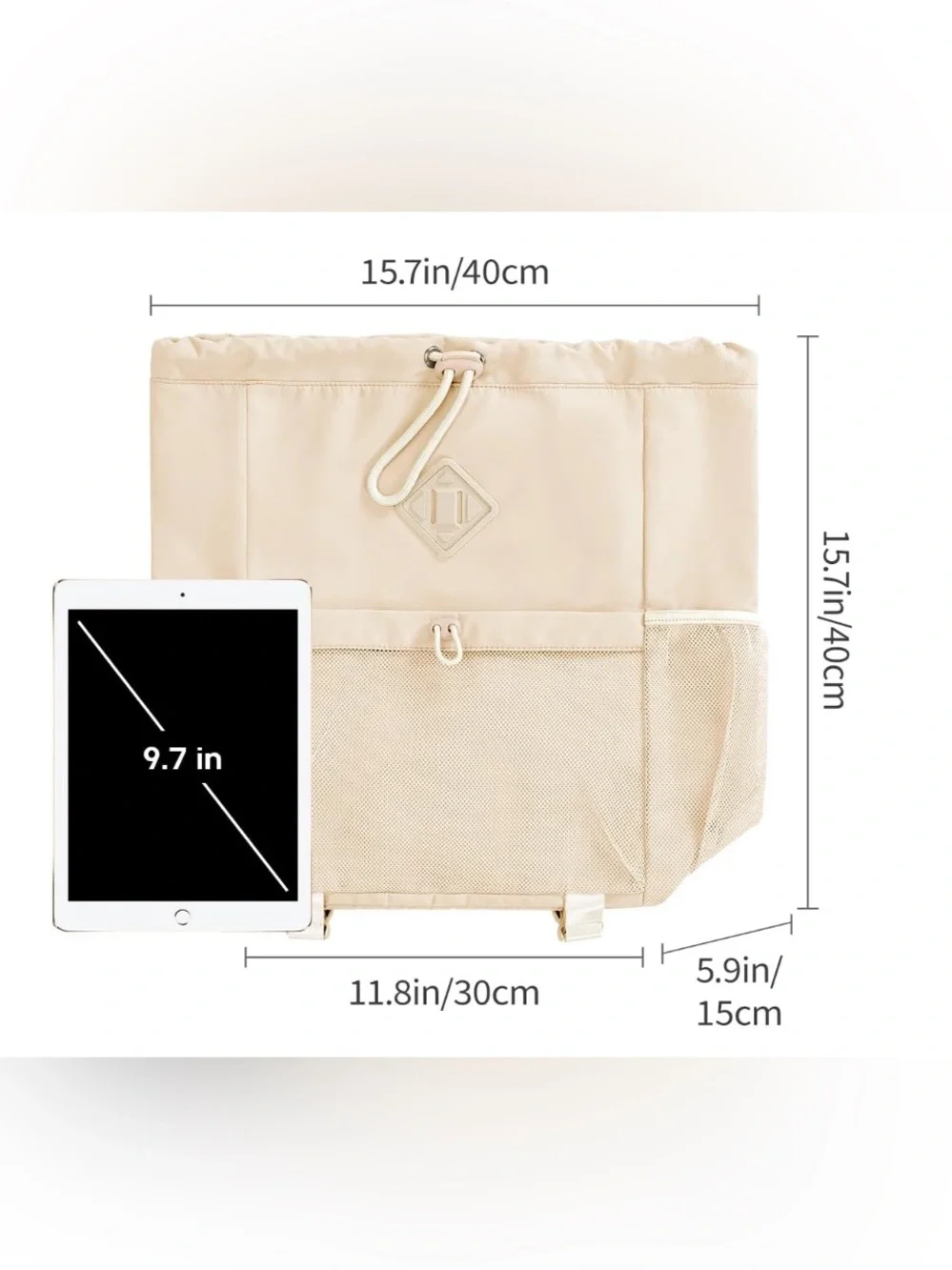 Light Mint Drawstring Backpack with Mesh Pockets